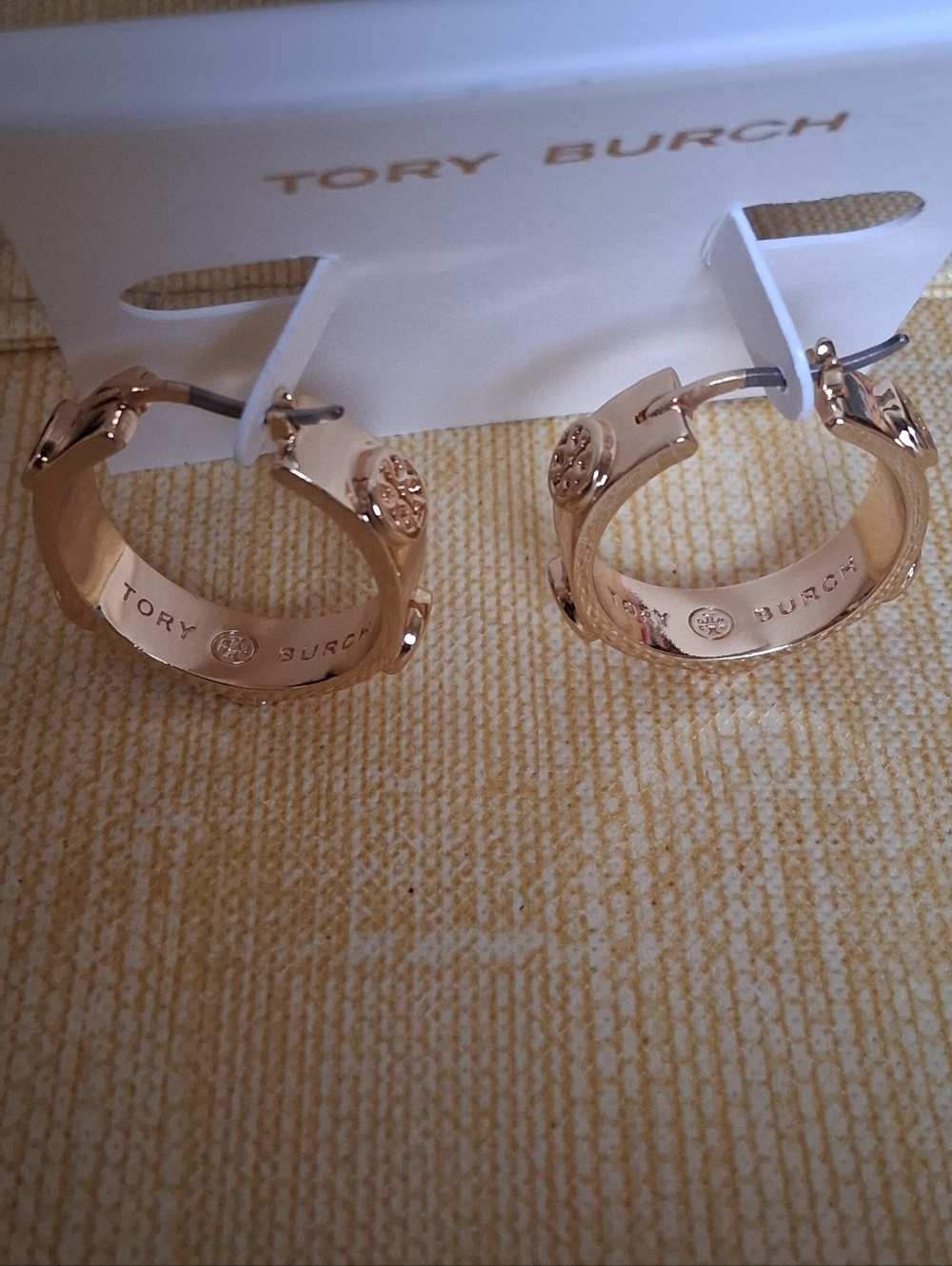 Tory Burch Miller Gold-tone Stud Hoops With Encircled Double T Emblems NWOT - Picture 4 of 9